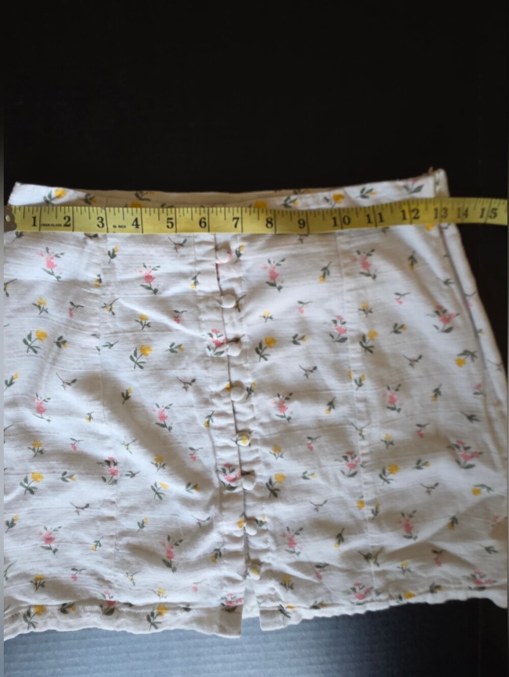 White Ditsy Floral Linen Button Front Mini Skirt Cottagecore Coquette Soft Girl - Picture 4 of 6